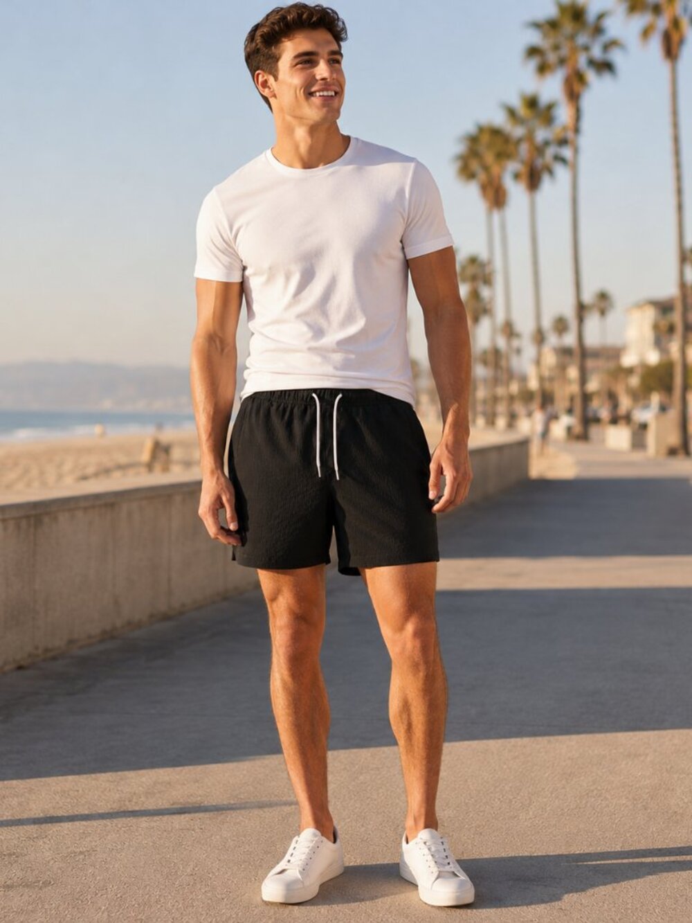 Hollister Black Seersucker Swim Shorts | XS | Stretch | NWOT
